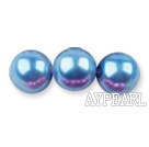 Glass pearl beads,10mm round,blue, about 87pcs/strand, Sold per 32-inch strand