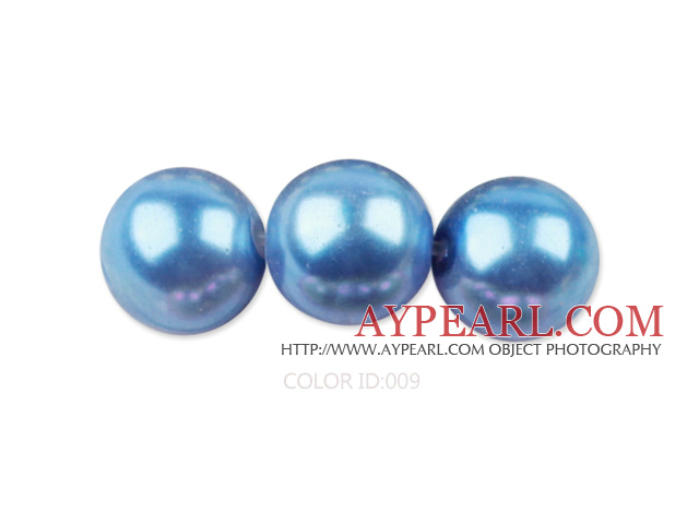 Glass pearl beads,10mm round,blue, about 87pcs/strand, Sold per 32-inch strand
