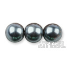 Glass pearl beads,10mm round,dark gray, about 87pcs/strand, Sold per 32-inch strand