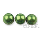 Glass pearl beads,10mm round,grass green, about 87pcs/strand, Sold per 32-inch strand