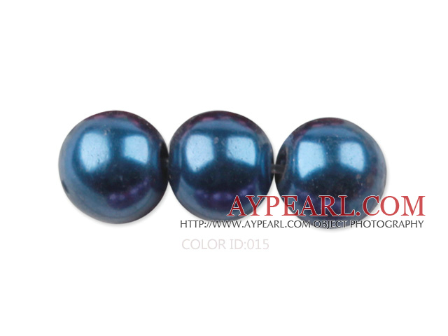 Glass pearl beads,10mm round,dark blue, about 87pcs/strand, Sold per 32-inch strand