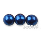Glass pearl beads,10mm round,royalblue, about 87pcs/strand, Sold per 32-inch strand