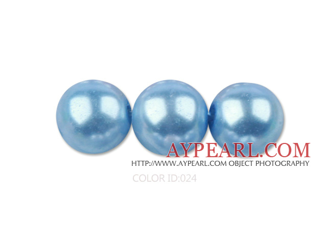 Glass pearl beads,10mm round,light blue, about 87pcs/strand, Sold per 32-inch strand
