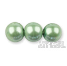Glass pearl beads,10mm round,light green, about 87pcs/strand, Sold per 32-inch strand