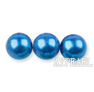 Glass pearl beads,10mm round,skyblue, about 87pcs/strand, Sold per 32-inch strand