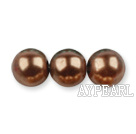 Glass pearl beads,10mm round,coffee, about 87pcs/strand, Sold per 32-inch strand