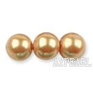 Glass pearl beads,10mm round,golden, about 87pcs/strand, Sold per 32-inch strand