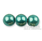 Glass pearl beads,10mm round,dark green, about 87pcs/strand, Sold per 32-inch strand