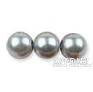 Glass pearl beads,10mm round,gray, about 87pcs/strand, Sold per 32-inch strand