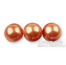 Glass pearl beads,10mm round,orange, about 87pcs/strand, Sold per 32-inch strand