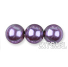 Glass pearl beads,10mm round,dark purple, about 87pcs/strand, Sold per 32-inch strand