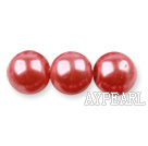 Glass pearl beads,10mm round,watermelon, about 87pcs/strand, Sold per 32-inch strand