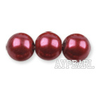Glass pearl beads,10mm round,dark red, about 87pcs/strand, Sold per 32-inch strand