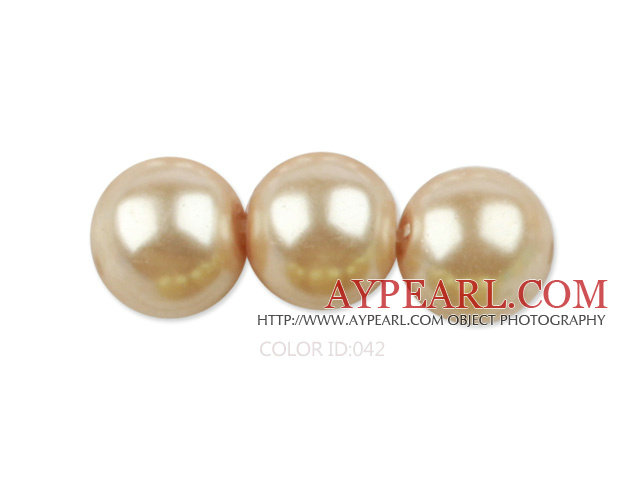 Glass pearl beads,10mm round,sand colour, about 87pcs/strand, Sold per 32-inch strand
