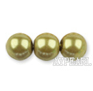 Glass pearl beads,10mm round,mustard , about 87pcs/strand, Sold per 32-inch strand