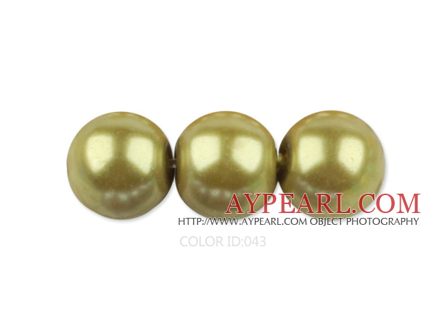Glass pearl beads,10mm round,mustard , about 87pcs/strand, Sold per 32-inch strand