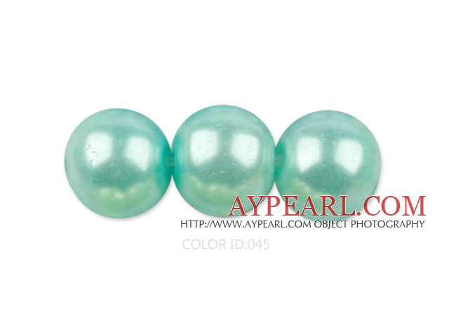 Glass pearl beads,10mm round,green lake, about 87pcs/strand, Sold per 32-inch strand
