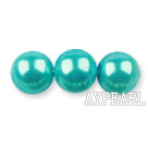 Glass pearl beads,10mm round,turquoise, about 87pcs/strand, Sold per 32-inch strand