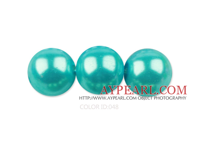 Glass pearl beads,10mm round,turquoise, about 87pcs/strand, Sold per 32-inch strand