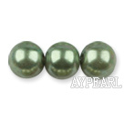 Glass pearl beads,10mm round,light olive, about 87pcs/strand, Sold per 32-inch strand