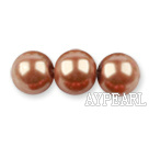 Glass pearl beads,10mm round,gold brown, about 87pcs/strand, Sold per 32-inch strand