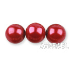 Glass pearl beads,10mm round,red, about 87pcs/strand, Sold per 32-inch strand