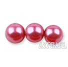 Glass pearl beads,10mm round,dark pink, about 87pcs/strand, Sold per 32-inch strand