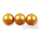 Glass pearl beads,10mm round,golden, about 87pcs/strand, Sold per 32-inch strand