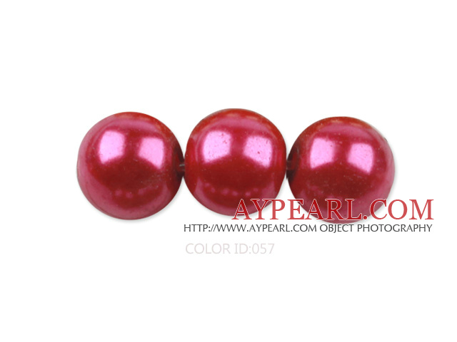 Glass pearl beads,10mm round,dark pink, about 87pcs/strand, Sold per 32-inch strand