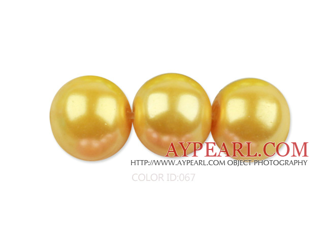 Glass pearl beads,10mm round,yellow, about 87pcs/strand, Sold per 32-inch strand
