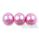 Glass pearl beads,10mm round,pink, about 87pcs/strand, Sold per 32-inch strand