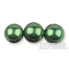 Glass pearl beads,10mm round,olive, about 87pcs/strand, Sold per 32-inch strand