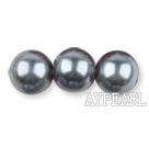 Glass pearl beads,10mm round,dark gray, about 87pcs/strand, Sold per 32-inch strand