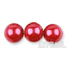 Glass pearl beads,10mm round,wine, about 87pcs/strand, Sold per 32-inch strand