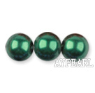 Glass pearl beads,10mm round,dark olive, about 87pcs/strand, Sold per 32-inch strand