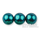Glass pearl beads,12mm round,peacock blue, about 71pcs/strand, Sold per 32-inch strand