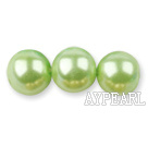 Glass pearl beads,12mm round,light apple green, about 71pcs/strand, Sold per 32-inch strand