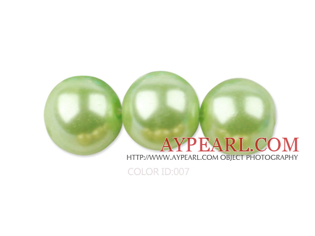 Glass pearl beads,12mm round,light apple green, about 71pcs/strand, Sold per 32-inch strand