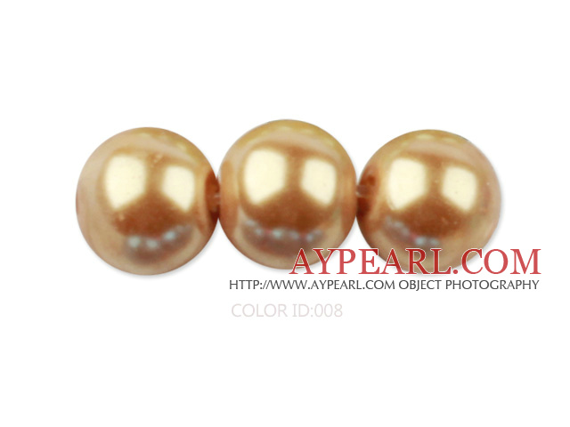 Glass pearl beads,12mm round,golden, about 71pcs/strand, Sold per 32-inch strand