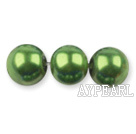 Glass pearl beads,12mm round,grass green, about 71pcs/strand, Sold per 32-inch strand