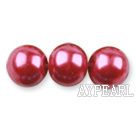 Glass pearl beads,12mm round,red, about 71pcs/strand, Sold per 32-inch strand