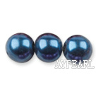 Glass pearl beads,12mm round,dark blue, about 71pcs/strand, Sold per 32-inch strand
