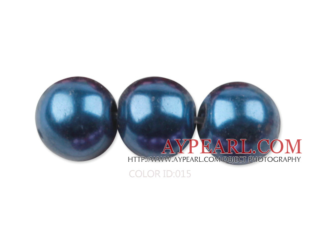 Glass pearl beads,12mm round,dark blue, about 71pcs/strand, Sold per 32-inch strand