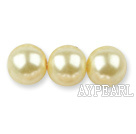 Glass pearl beads,12mm round,yellow, about 71pcs/strand, Sold per 32-inch strand