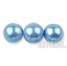 Glass pearl beads,12mm round,light blue, about 71pcs/strand, Sold per 32-inch strand