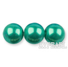 Glass pearl beads,12mm round,green, about 71pcs/strand, Sold per 32-inch strand