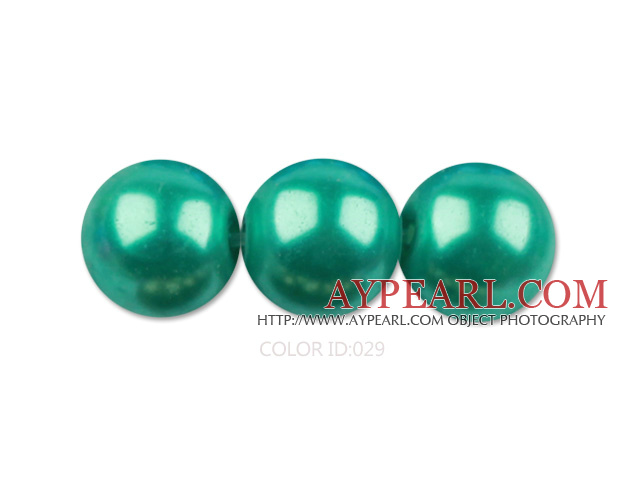 Glass pearl beads,12mm round,green, about 71pcs/strand, Sold per 32-inch strand