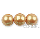 Glass pearl beads,12mm round,golden, about 71pcs/strand, Sold per 32-inch strand