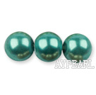 Glass pearl beads,12mm round,dark green, about 71pcs/strand, Sold per 32-inch strand