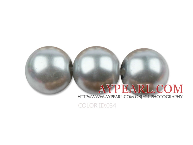 Glass pearl beads,12mm round,gray, about 71pcs/strand, Sold per 32-inch strand